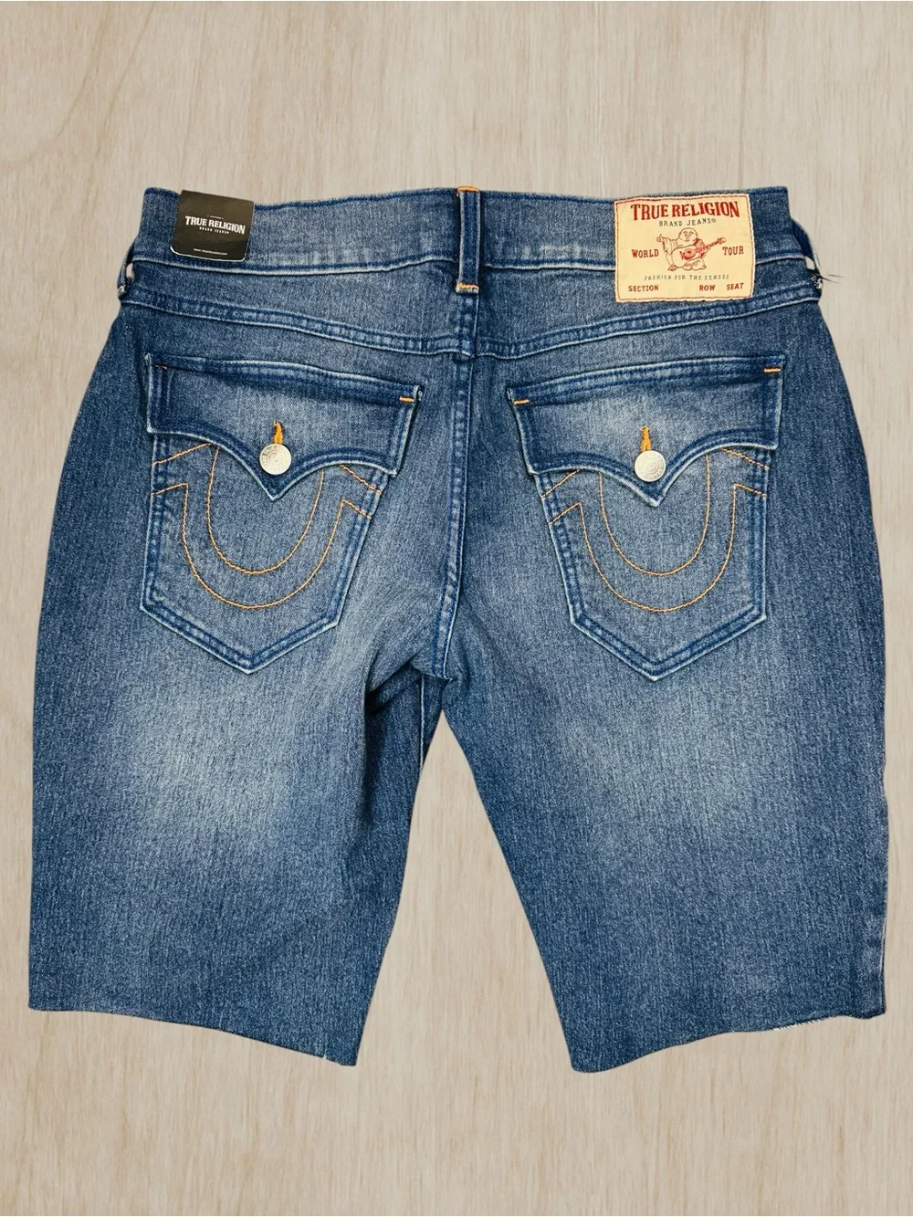 NWT New $124 True Religion Rocco Super T Flap Raw Hem Jean Shorts Size 31